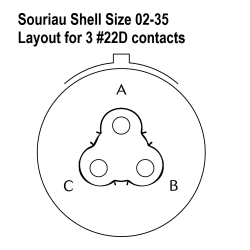 Connecteur SOURIAU 8STA, embase 3 contacts femelles Size 22D, détrompage bleu (8STA0-02-35SB)
