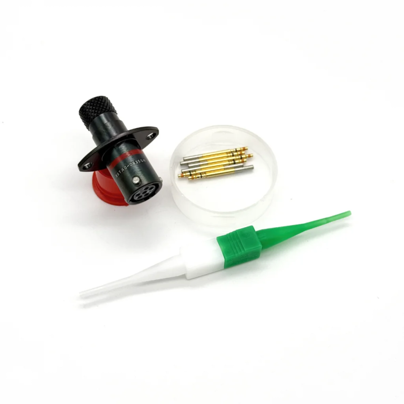 Connecteur SOURIAU 8STA, embase 6 contacts femelles Size 22D, détrompage rouge (8STA0-08-35SN)